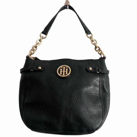 Tommy Hilfiger Black Leather Small Chain Hobo - Picture 3 of 8